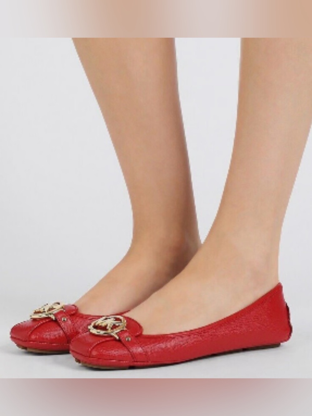 Michael Kors Red Leather Ballet Flats with Gold Logo Hardware